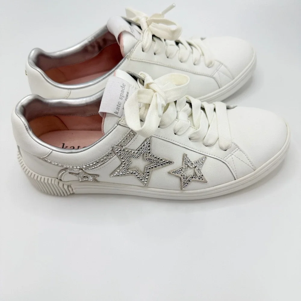Kate Spade Starlight White Leather Celestial Wedding Sneakers 8.5B Y2K Luxe